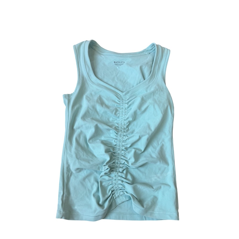 Athleta Light Blue Ruched‎ V Neck Tank Top Women's Size Small Athletic Workout